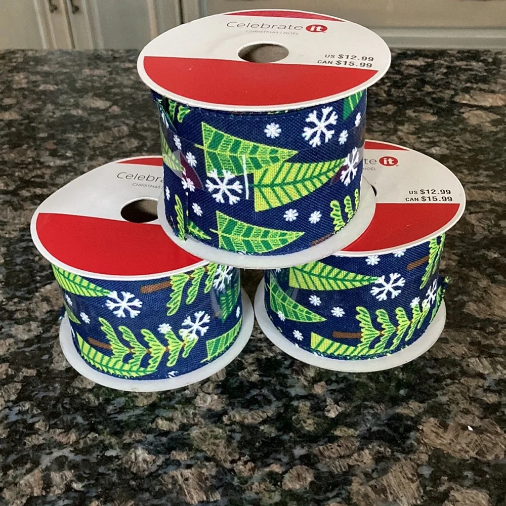 CELEBRATE IT WIRED RIBBON CHRISTMAS LOT OF 3 NWT